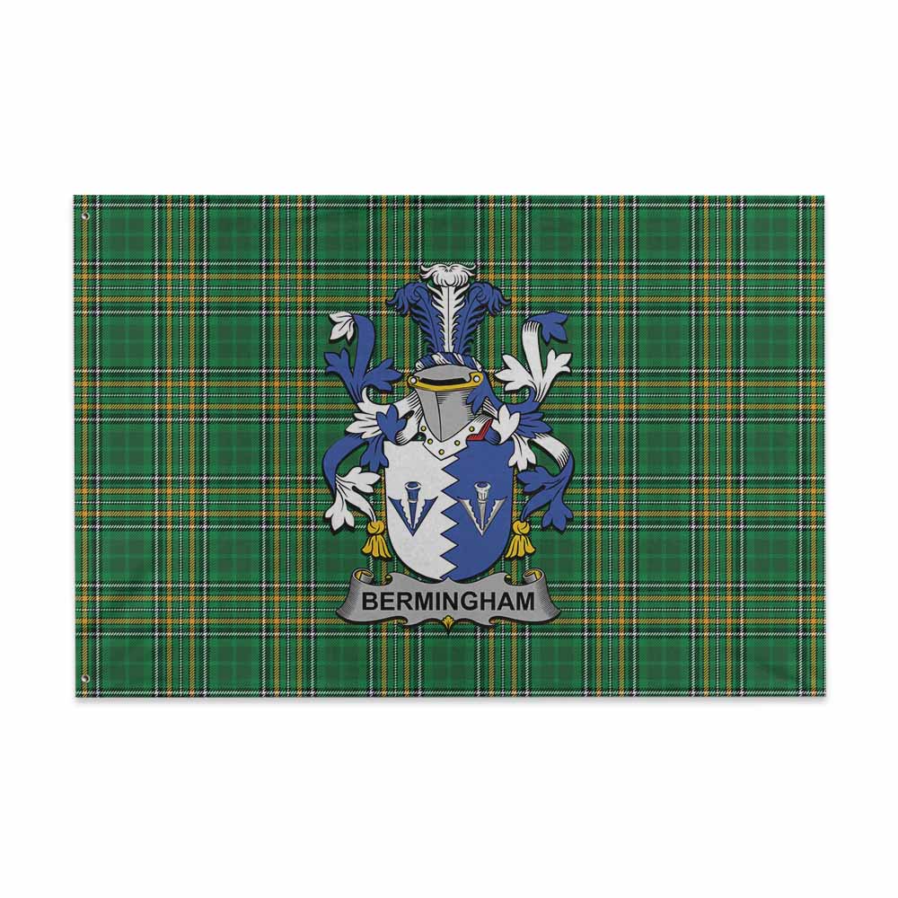 Tartan Vibes Clothing Bermingham Irish Clan Tartan House Flag with Coat of Arms