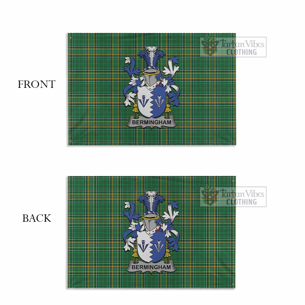 Tartan Vibes Clothing Bermingham Irish Clan Tartan House Flag with Coat of Arms