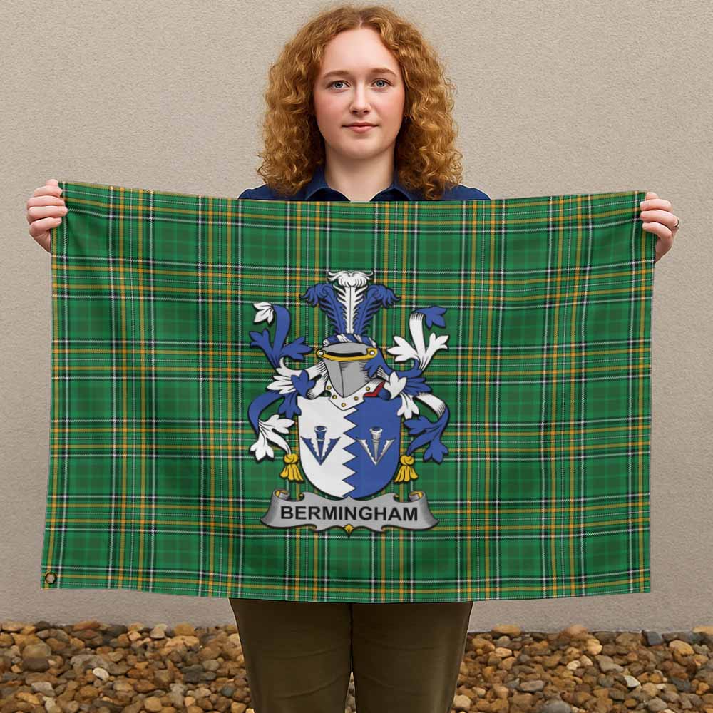 Tartan Vibes Clothing Bermingham Irish Clan Tartan House Flag with Coat of Arms