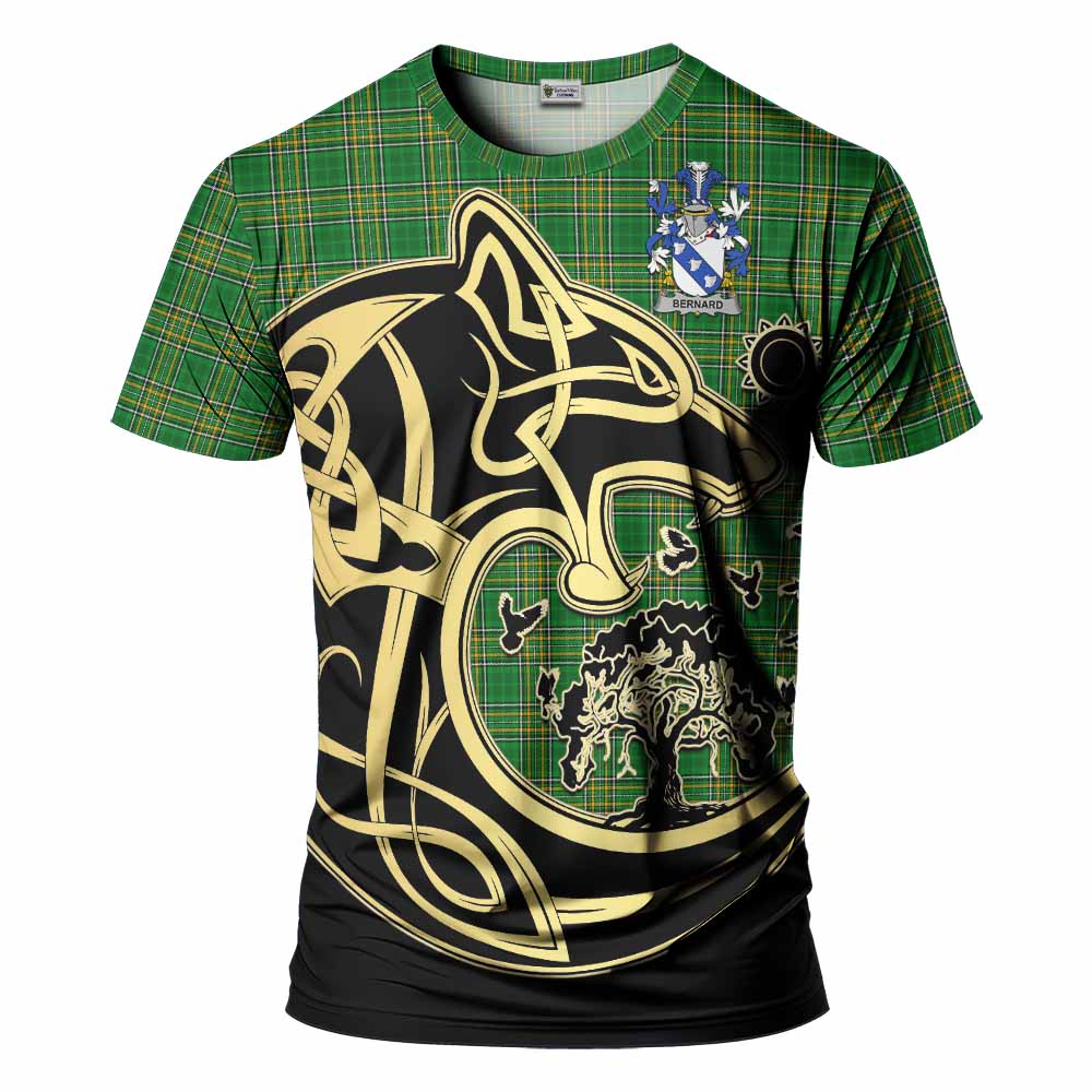 Tartan Vibes Clothing Bernard Irish Tartan T-Shirt with Coat of Arms Celtic Wolf Style
