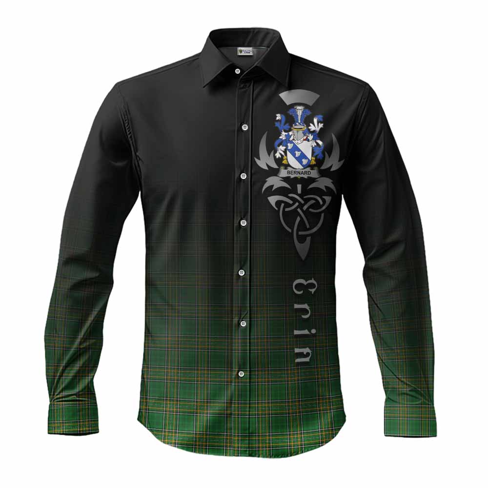 Tartan Vibes Clothing Bernard Irish Clan Long Sleeve Button Shirt with Coat of Arms Erin Go Bragh Celtic Inspired