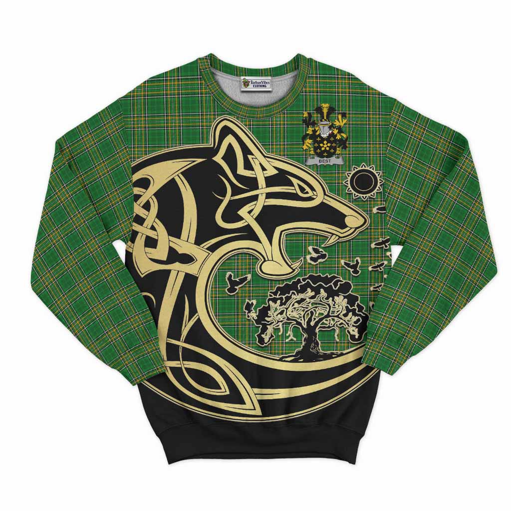 Tartan Vibes Clothing Best Irish Tartan Sweatshirt with Coat of Arms Celtic Wolf Style