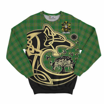 Tartan Vibes Clothing Best Irish Tartan Sweatshirt with Coat of Arms Celtic Wolf Style