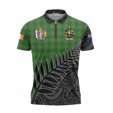 Best Irish Clan Tartan Zipper Polo Shirt with Coat of Arms New Zealand Silver Fern Half Style