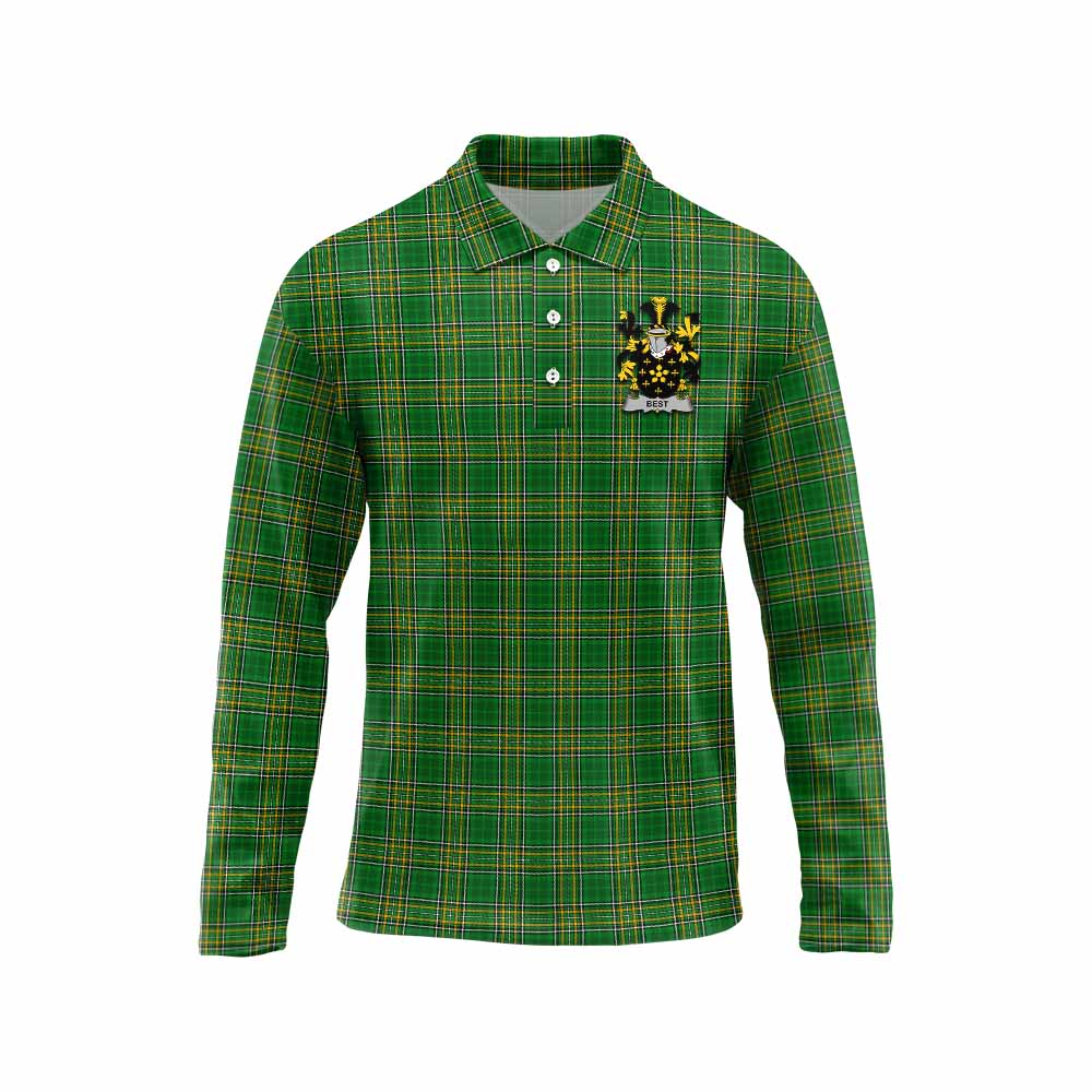 Tartan Vibes Clothing Best Irish Clan Tartan Long Sleeve Polo Shirt with Coat of Arms