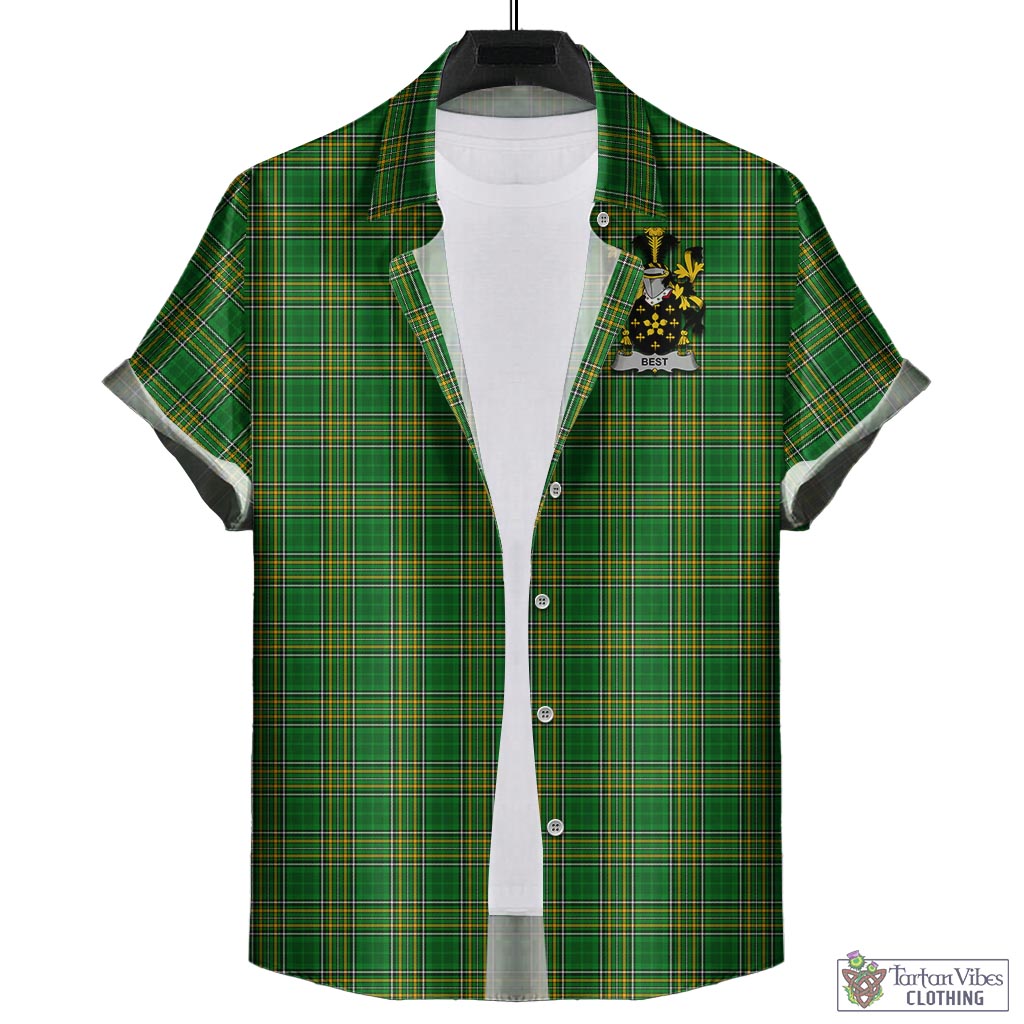 Tartan Vibes Clothing Best Ireland Clan Tartan Short Sleeve Button Up with Coat of Arms