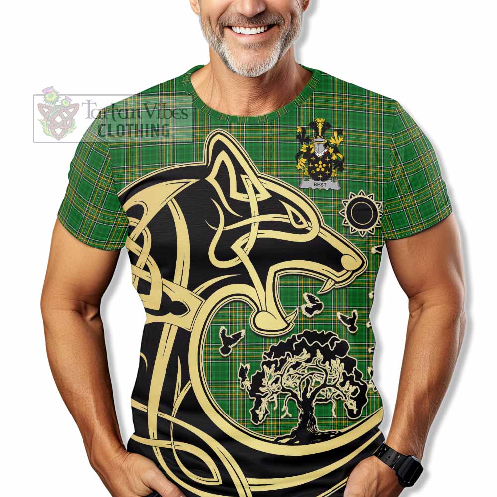 Tartan Vibes Clothing Best Irish Tartan T-Shirt with Coat of Arms Celtic Wolf Style