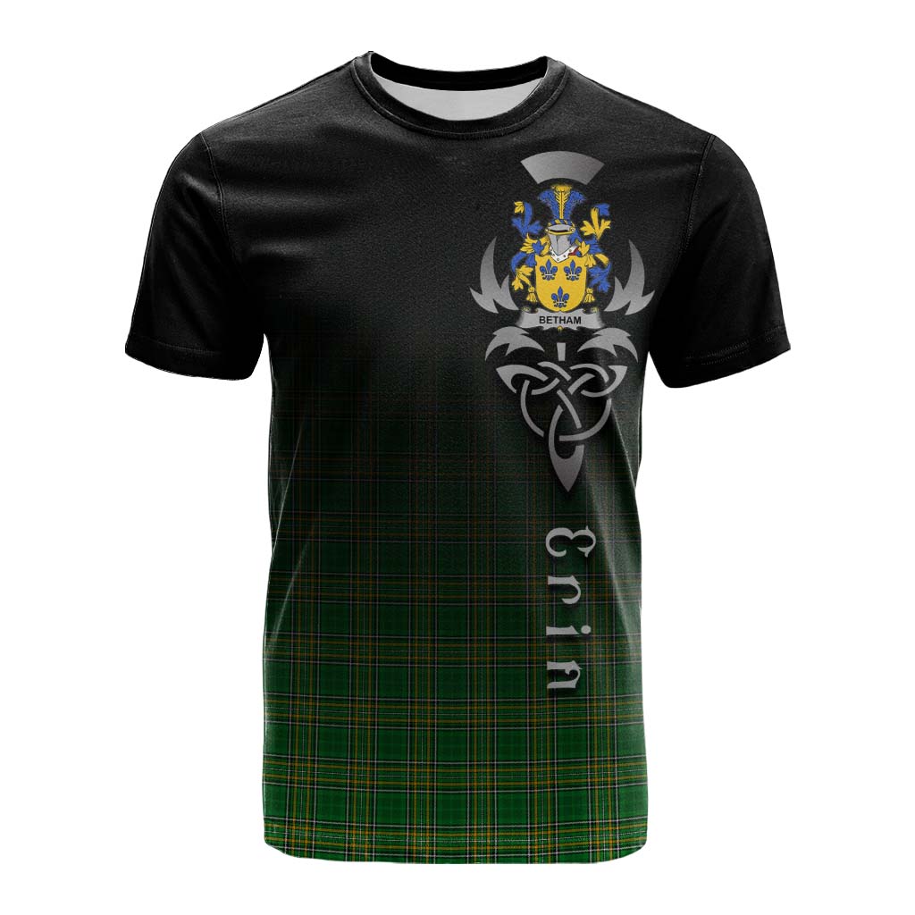 Tartan Vibes Clothing Betham Irish Clan Cotton T-shirt with Coat of Arms Erin Go Bragh Celtic Inspired