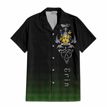 Tartan Vibes Clothing Betham Irish Clan Short Sleeve Button Shirt with Coat of Arms Erin Go Bragh Celtic Inspired