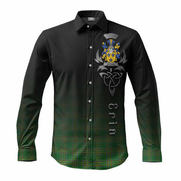 Tartan Vibes Clothing Betham Irish Clan Long Sleeve Button Shirt with Coat of Arms Erin Go Bragh Celtic Inspired