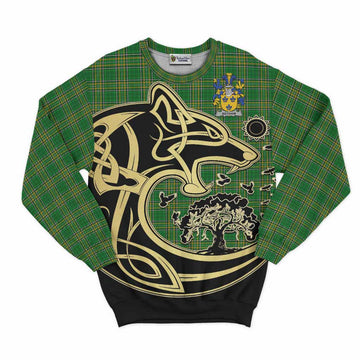 Tartan Vibes Clothing Betham Irish Tartan Sweatshirt with Coat of Arms Celtic Wolf Style
