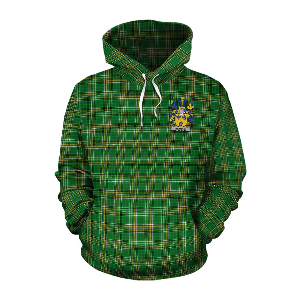 Tartan Vibes Clothing Betham Irish Clan Tartan Cotton Hoodie with Coat of Arms