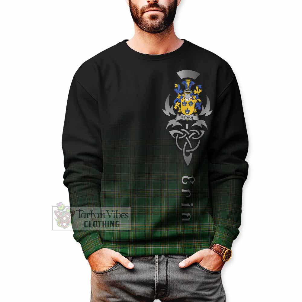 Tartan Vibes Clothing Betham Irish Clan Sweatshirt with Coat of Arms Erin Go Bragh Celtic Inspired
