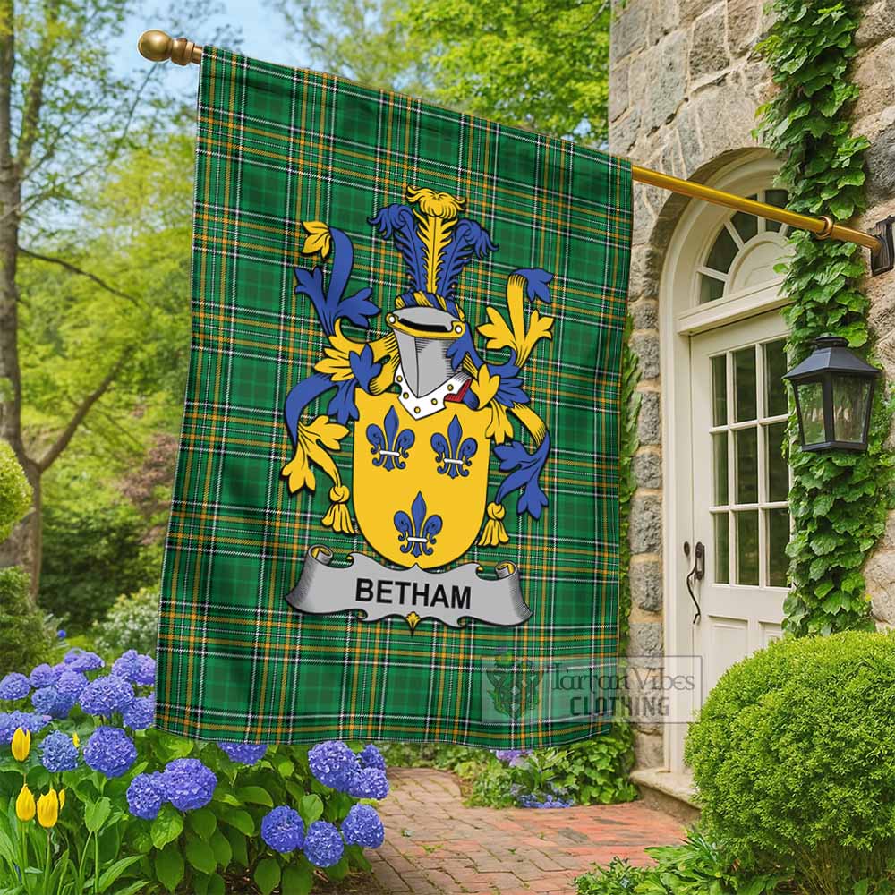 Betham Irish Clan Tartan Flag with Coat of Arms