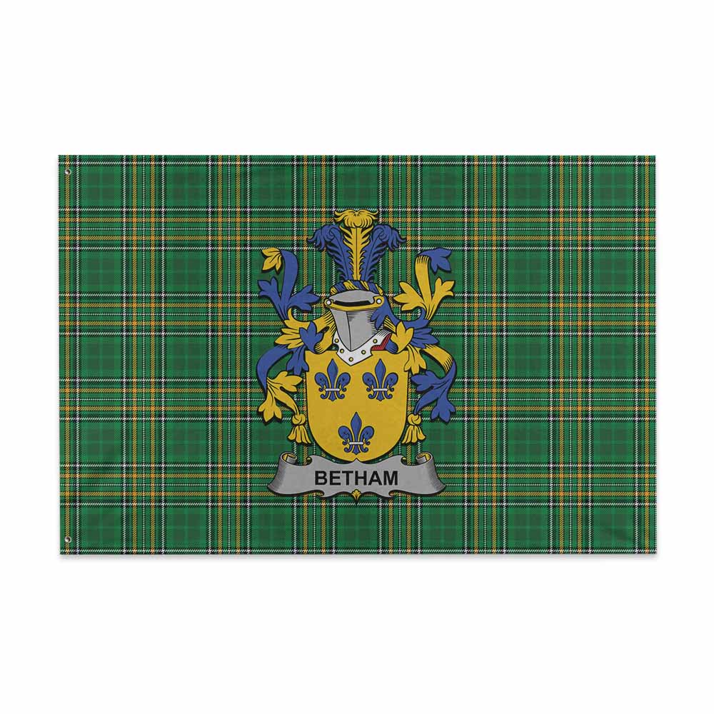 Tartan Vibes Clothing Betham Irish Clan Tartan House Flag with Coat of Arms