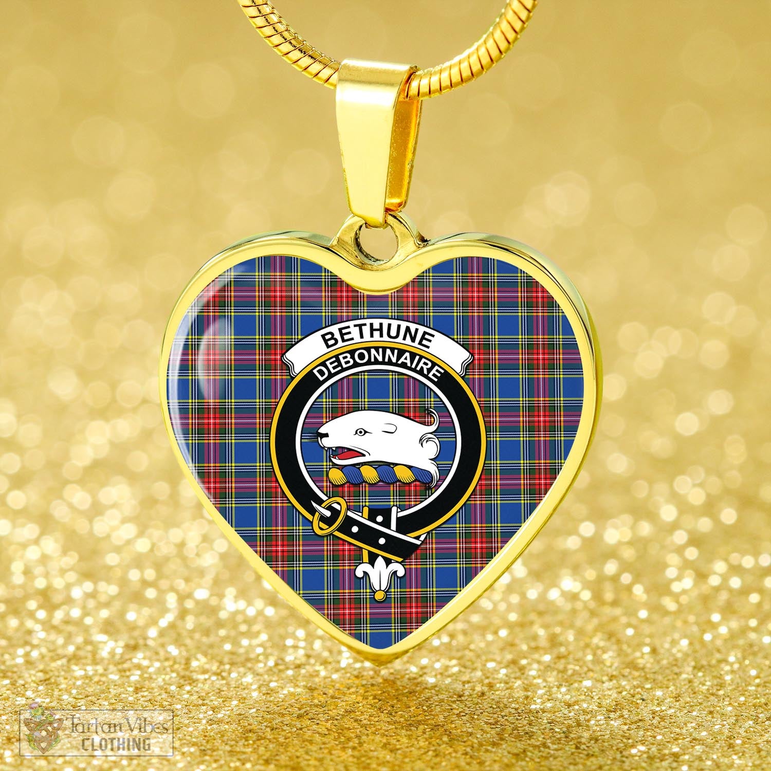 Tartan Vibes Clothing Bethune Tartan Heart Necklace with Family Crest