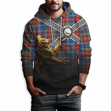 Bethune Crest Tartan Hoodie with Golden Lion Emblem Celtic Style