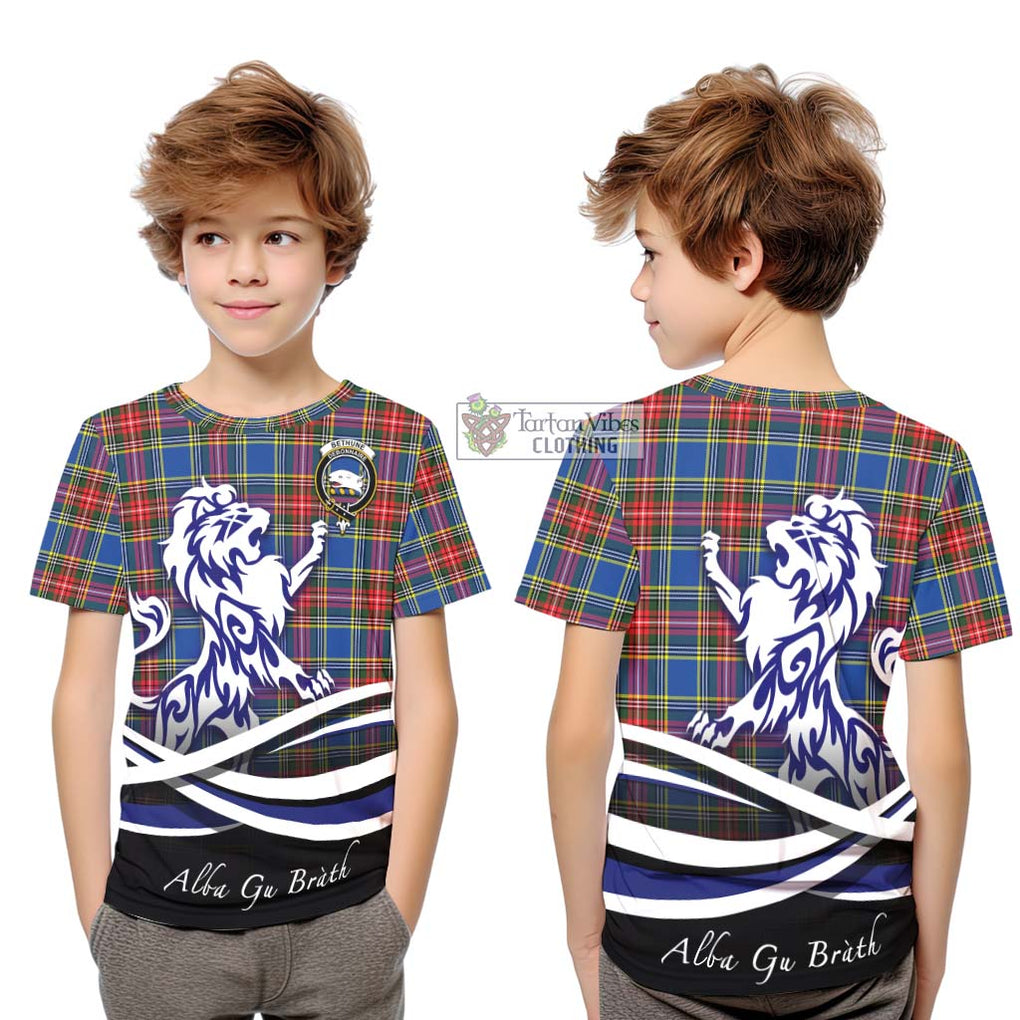 Bethune Tartan Kid T-Shirt with Alba Gu Brath Regal Lion Emblem Youth XL Size14 - Tartanvibesclothing Shop