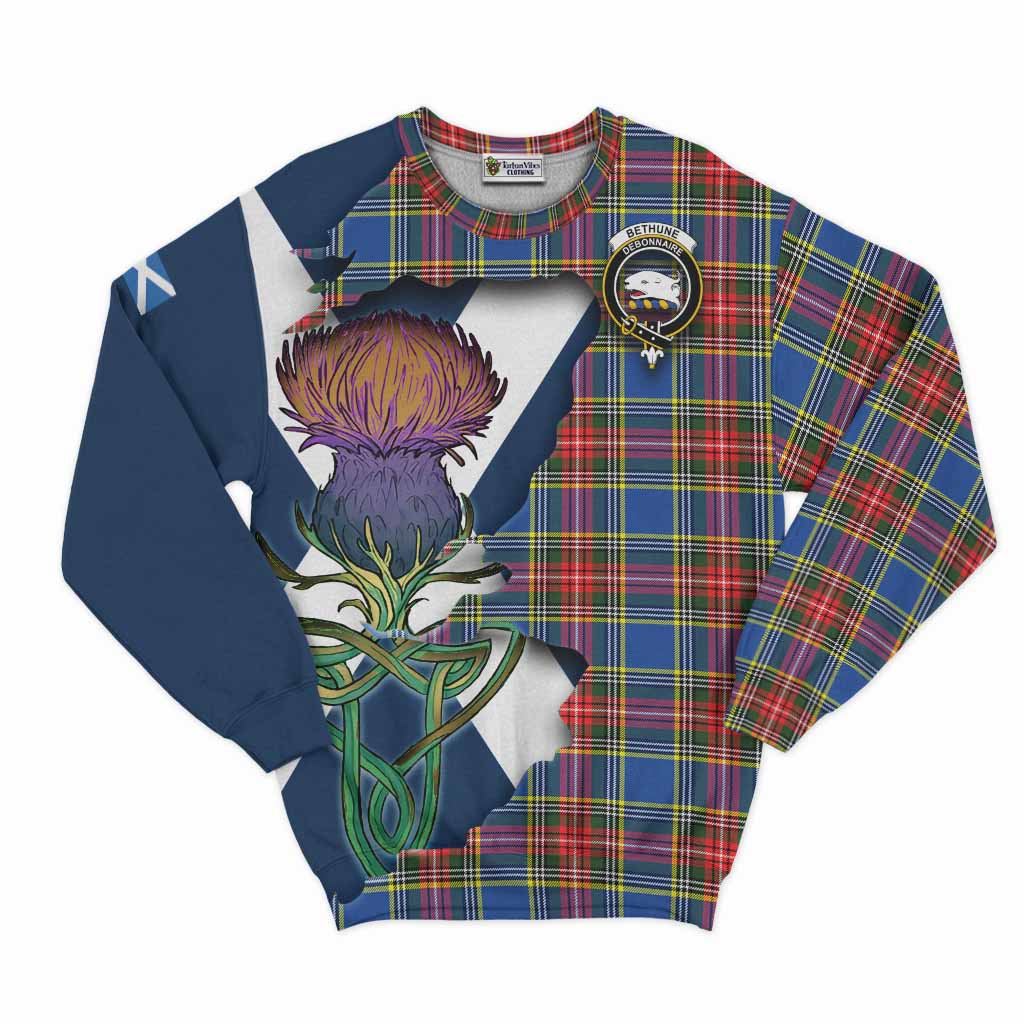 Tartan Vibes Clothing Bethune Tartan Family Crest Sweatshirt Scottish Thistle Celtic Inspired