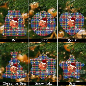 Bethune Tartan Christmas Ceramic Ornaments with Twinkle Highland Cattle