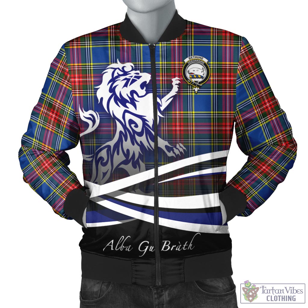 Tartan Vibes Clothing Bethune Tartan Bomber Jacket with Alba Gu Brath Regal Lion Emblem