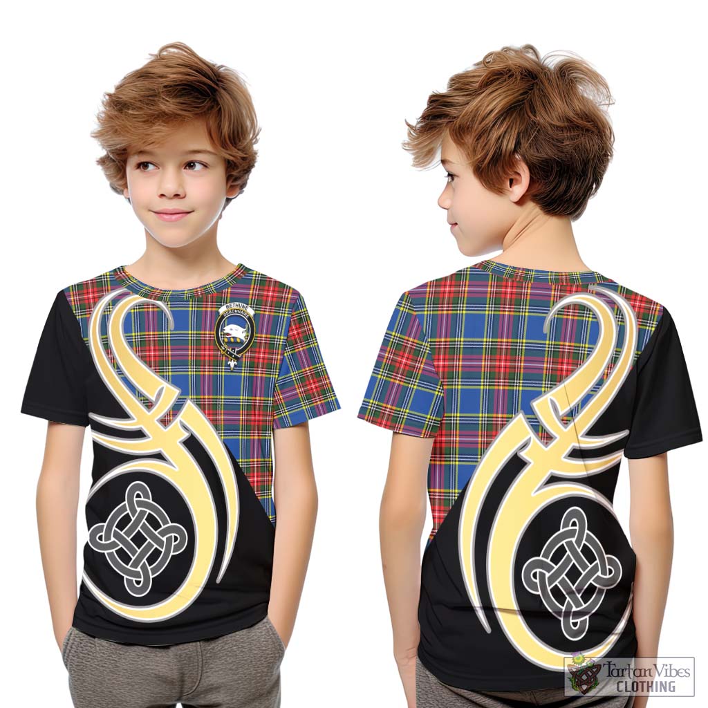 Bethune Tartan Kid T-Shirt with Family Crest and Celtic Symbol Style Youth XL Size14 - Tartan Vibes Clothing