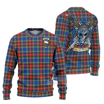 Tartan Vibes Clothing Bethune Tartan Knitted Sweater with Family Crest Celtic Skull Style
