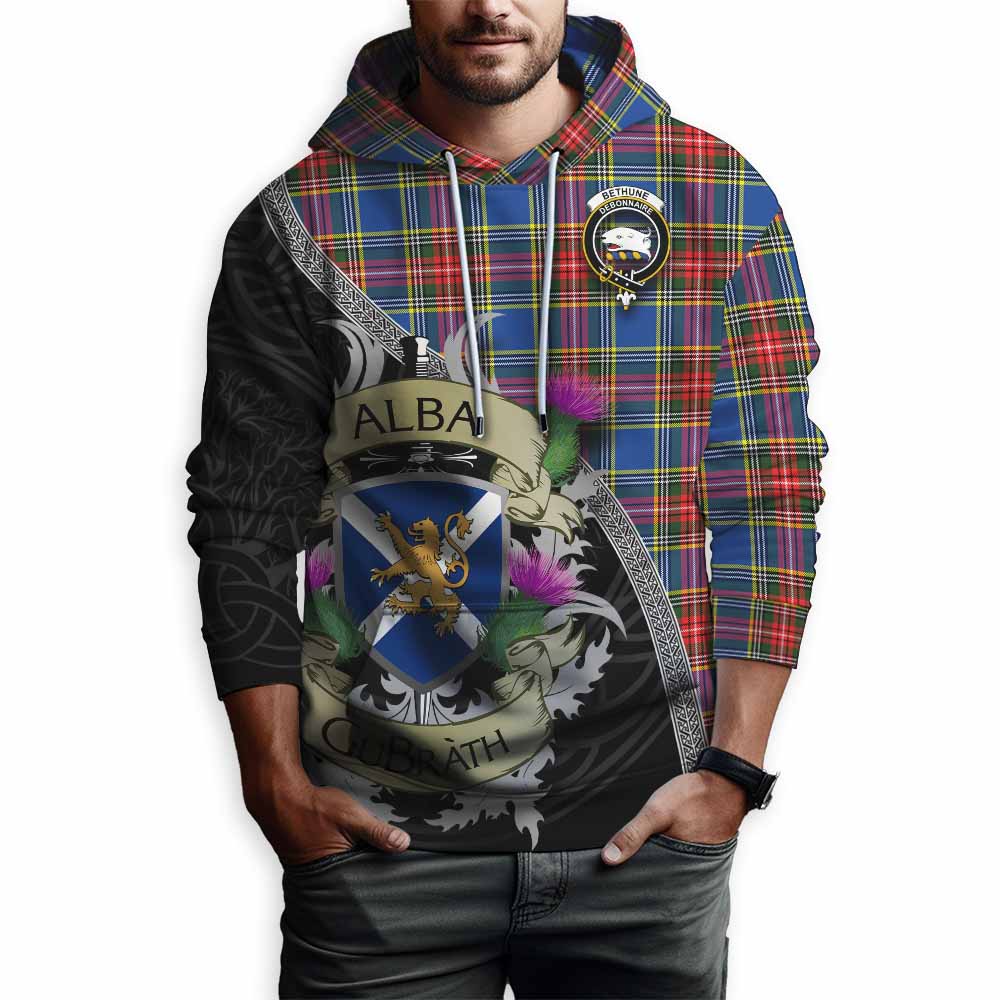 Tartan Vibes Clothing Bethune Tartan Family Crest Hoodie Lion Rampant Royal Thistle Shield Celtic Inspired
