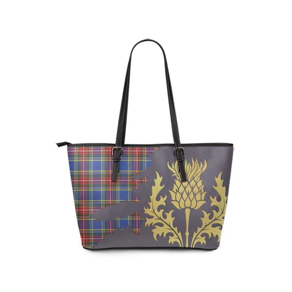 Tartan Vibes Clothing Bethune Tartan Leather Tote Bag Gold Thistle Style