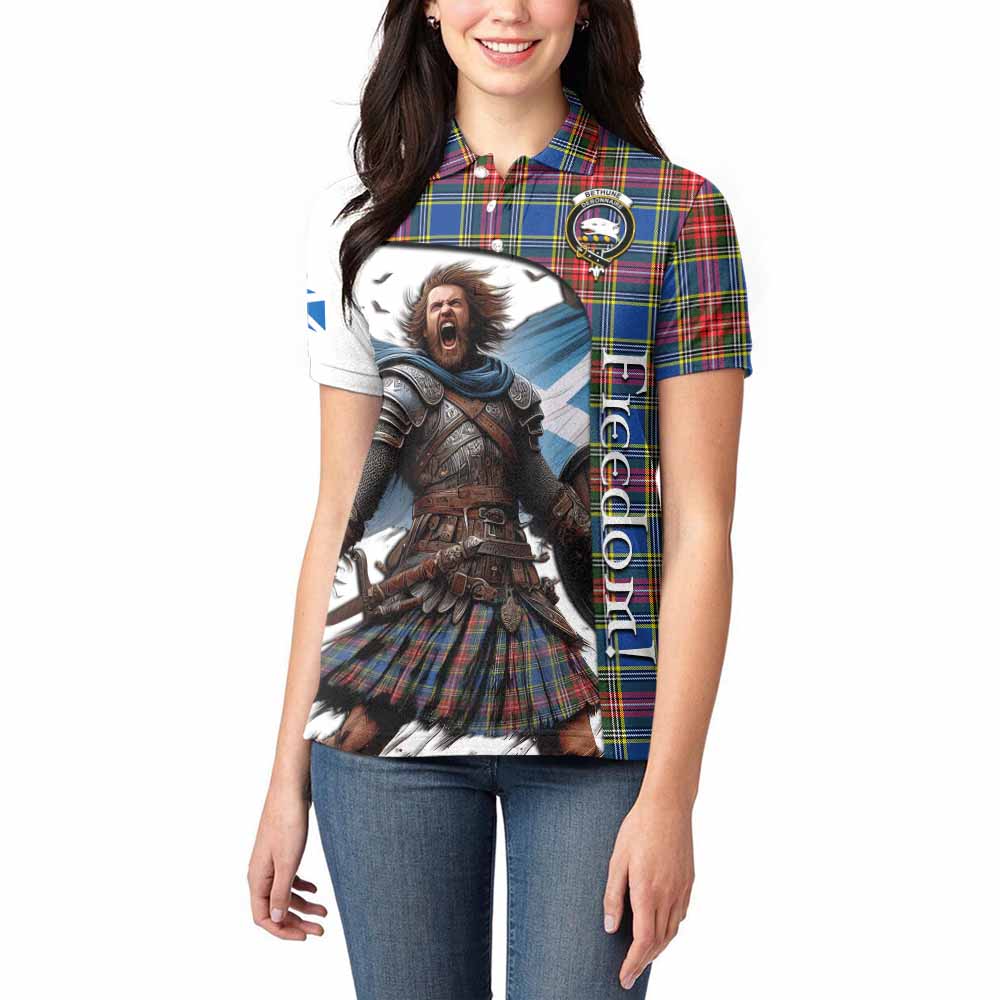 Tartan Vibes Clothing Bethune Crest Tartan Women's Polo Shirt Inspired by the Freedom of Scottish Warrior