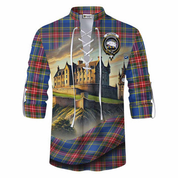 Tartan Vibes Clothing Bethune Tartan Family Crest Ghillie Kilt Shirt with Scottish Ancient Castle Style