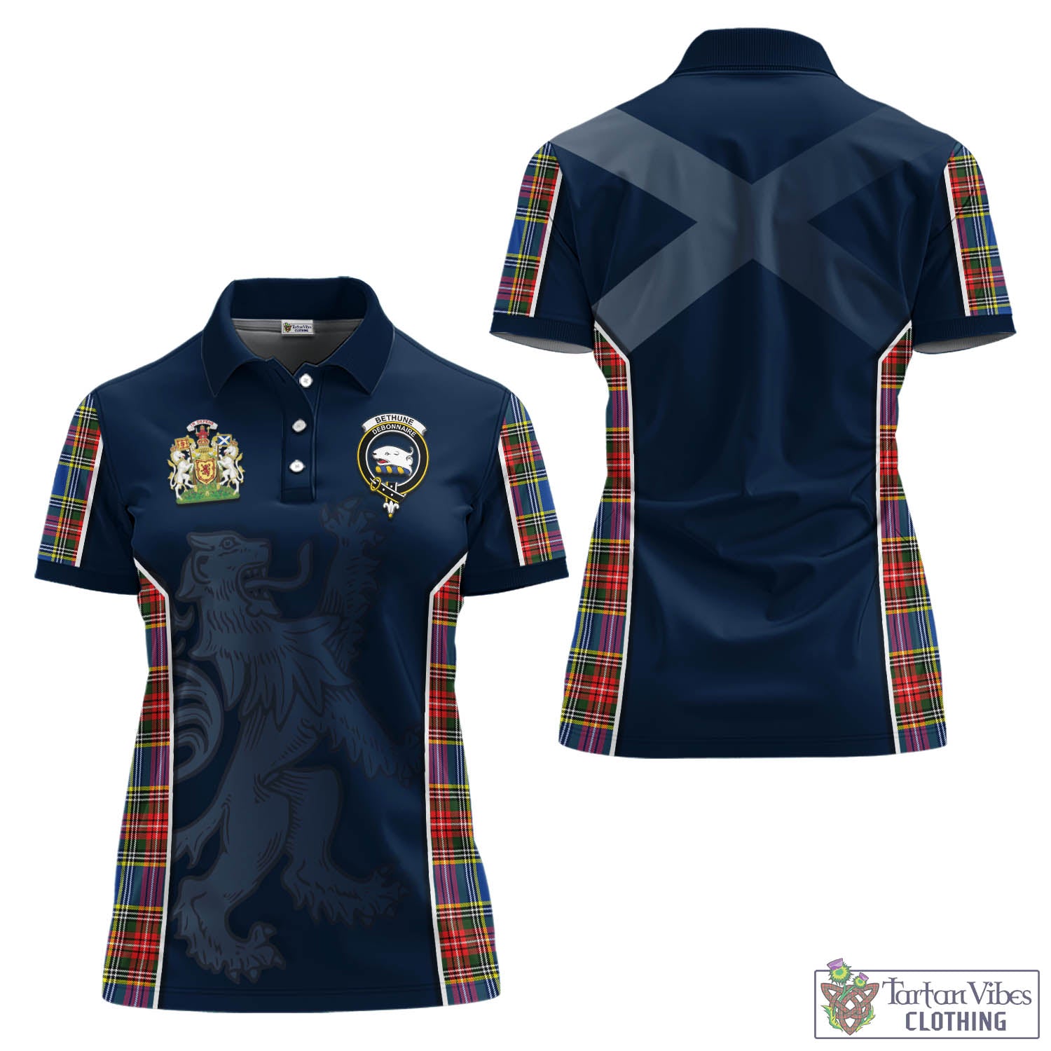Tartan Vibes Clothing Bethune Tartan Women's Polo Shirt with Family Crest and Lion Rampant Vibes Sport Style