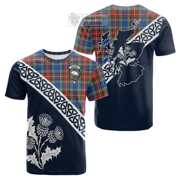Tartan Vibes Clothing Bethune Tartan Cotton T-shirt Featuring Thistle and Scotland Map