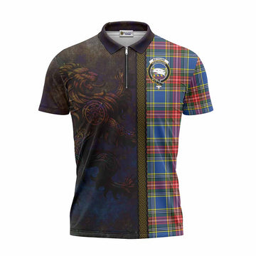 Bethune Tartan Family Crest Zipper Polo Shirt Alba Gu Brath Be Brave Lion Ancient Style