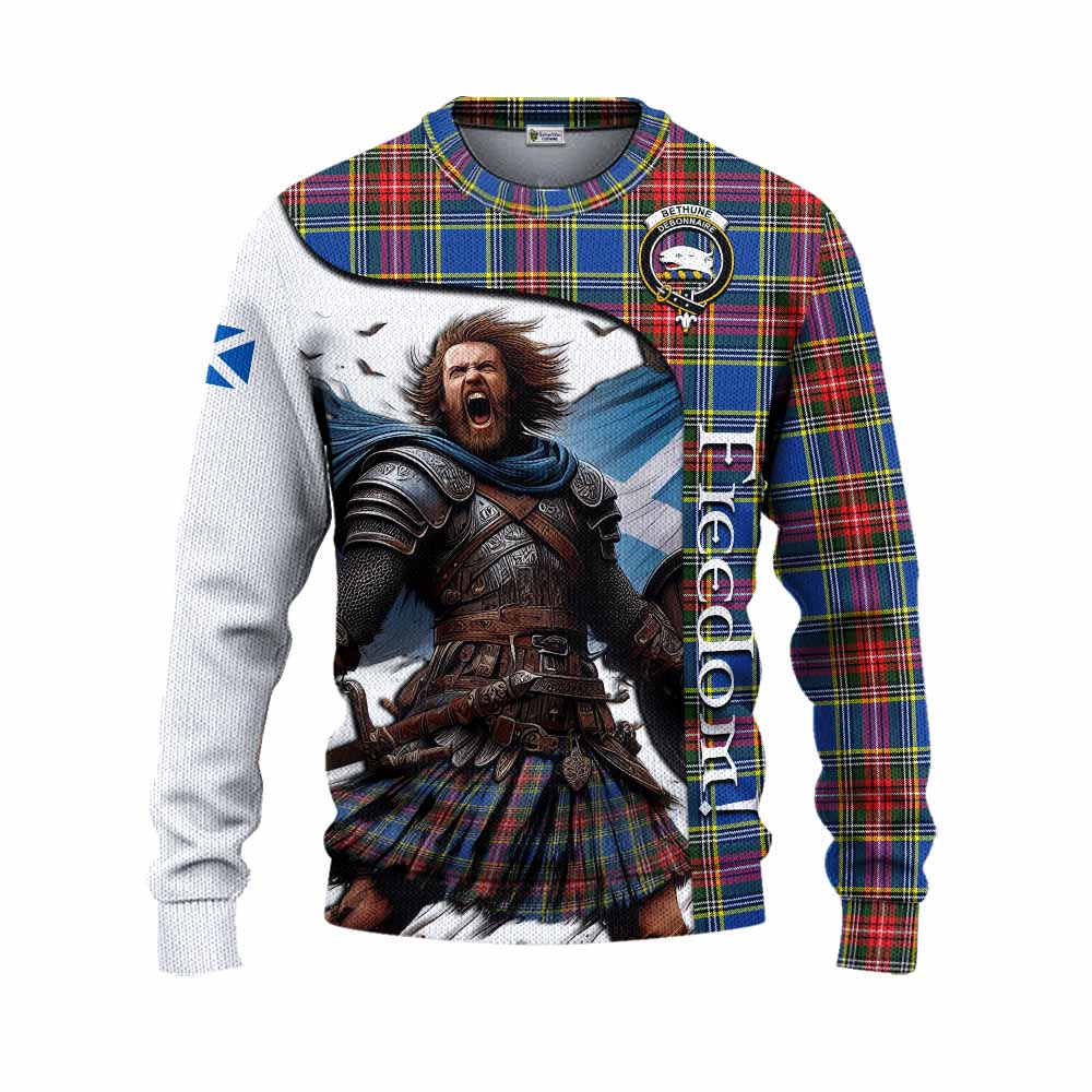 Tartan Vibes Clothing Bethune Crest Tartan Knitted Sweater Inspired by the Freedom of Scottish Warrior