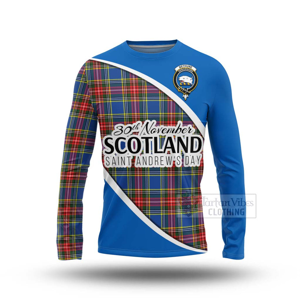 Tartan Vibes Clothing Bethune Family Crest Tartan Long Sleeve T-Shirt Celebrate Saint Andrew's Day in Style