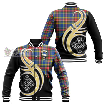 Bethune Tartan Baseball Jacket with Family Crest and Celtic Symbol Style Unisex - Tartan Vibes Clothing