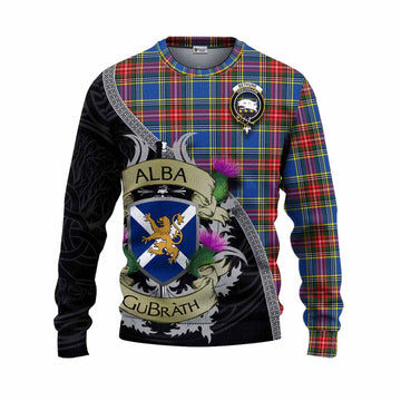 Tartan Vibes Clothing Bethune Tartan Family Crest Knitted Sweater Lion Rampant Royal Thistle Shield Celtic Inspired