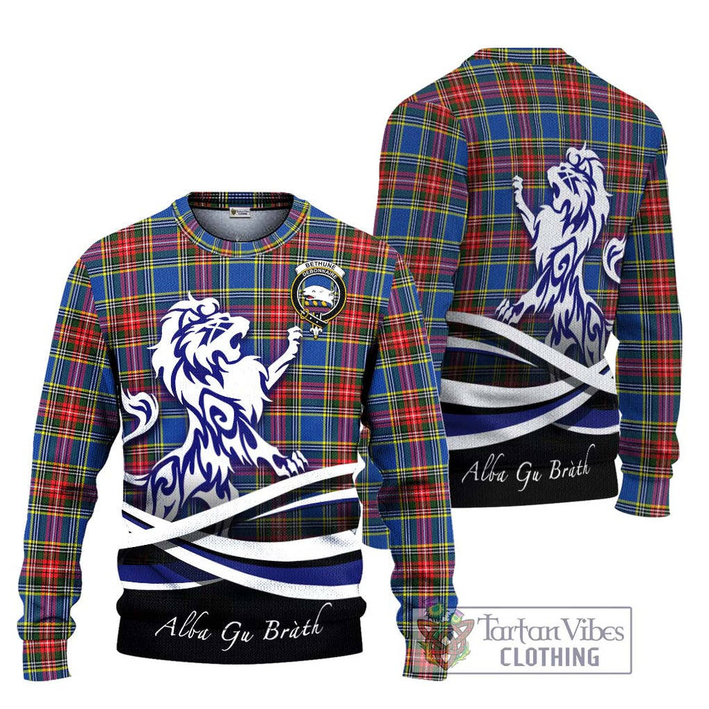 Bethune Tartan Knitted Sweater with Alba Gu Brath Regal Lion Emblem Unisex - Tartanvibesclothing Shop