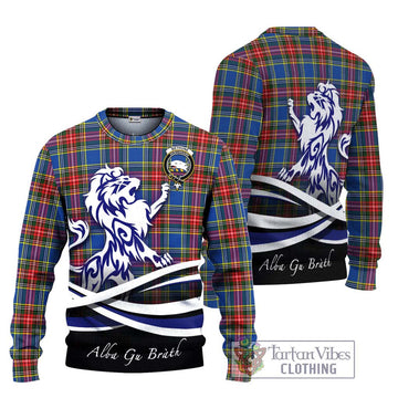 Bethune Tartan Knitted Sweater with Alba Gu Brath Regal Lion Emblem Unisex - Tartanvibesclothing Shop
