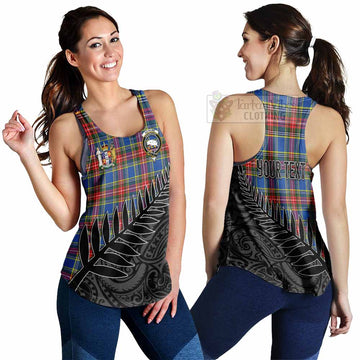 Tartan Vibes Clothing Bethune Crest Tartan Women's Racerback Tanks with New Zealand Silver Fern Half Style