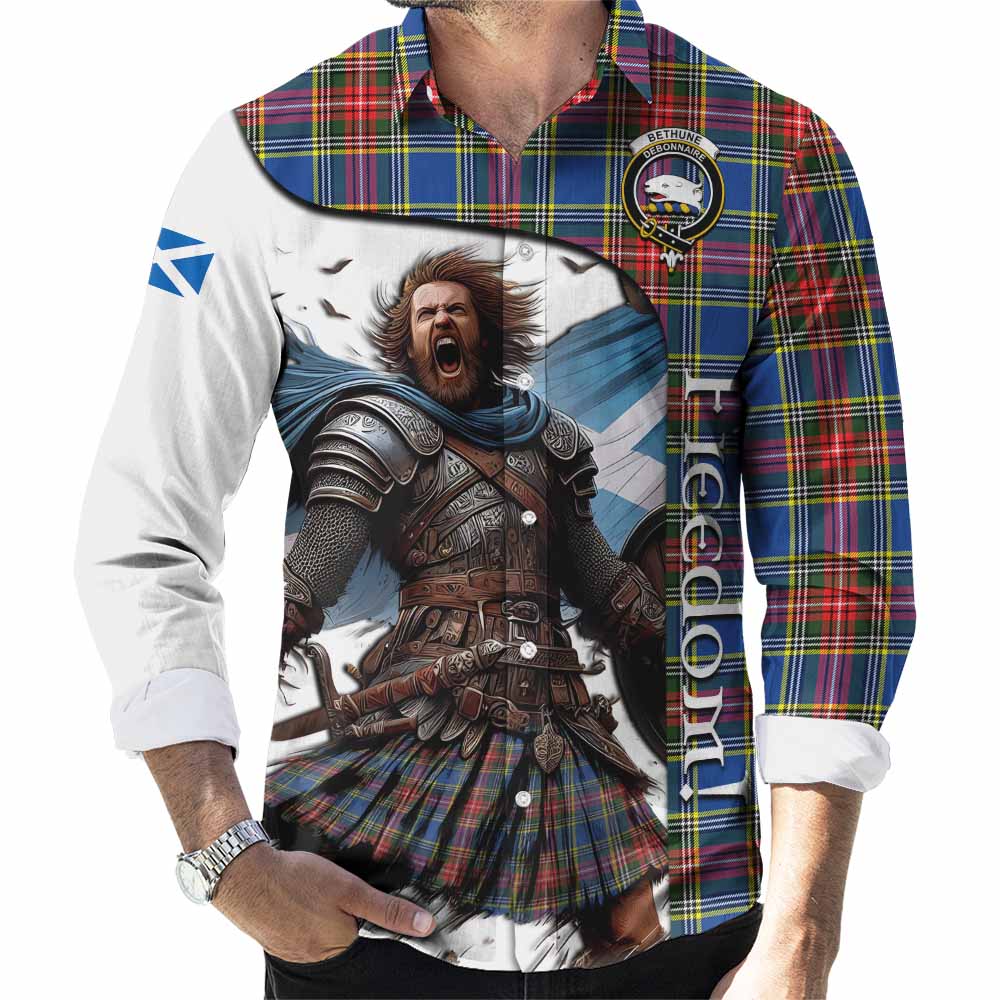 Tartan Vibes Clothing Bethune Crest Tartan Long Sleeve Button Shirt Inspired by the Freedom of Scottish Warrior