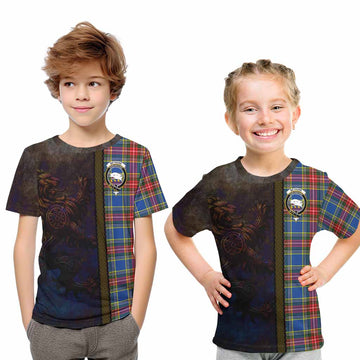 Bethune Tartan Family Crest Kid T-Shirt Alba Gu Brath Be Brave Lion Ancient Style
