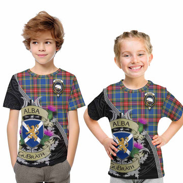 Tartan Vibes Clothing Bethune Tartan Family Crest Kid T-Shirt Lion Rampant Royal Thistle Shield Celtic Inspired