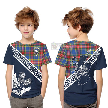 Tartan Vibes Clothing Bethune Tartan Kid T-Shirt Featuring Thistle and Scotland Map