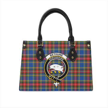Bethune Tartan Leather Bag with Family Crest