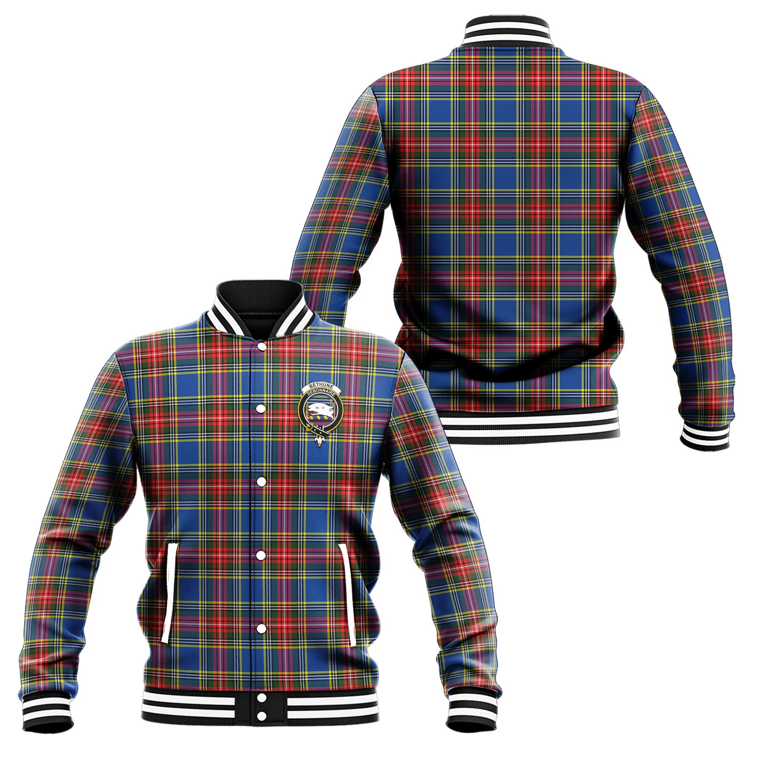 Bethune Tartan Baseball Jacket with Family Crest Unisex - Tartan Vibes Clothing