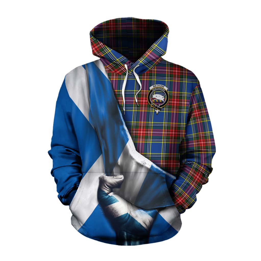 Tartan Vibes Clothing Bethune Tartan Cotton Hoodie with Family Crest Scotland Patriotic Style