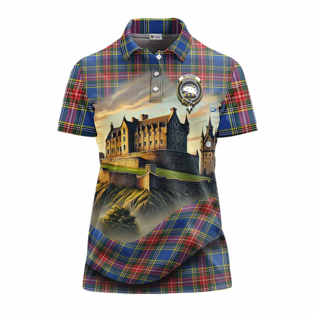 Tartan Vibes Clothing Bethune Tartan Family Crest Women's Polo Shirt with Scottish Ancient Castle Stype