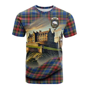 Tartan Vibes Clothing Bethune Tartan Family Crest Cotton T-shirt with Scottish Ancient Castle Style